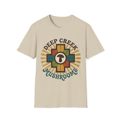 Deep Creek Mushrooms T-Shirt — Retro Mushroom Badge Tee