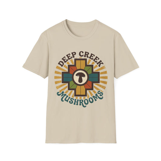 Deep Creek Mushrooms T-Shirt — Retro Mushroom Badge Tee
