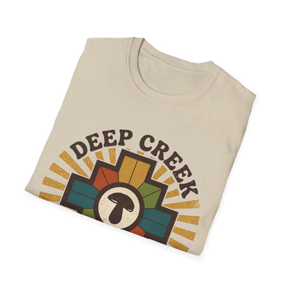 Deep Creek Mushrooms T-Shirt — Retro Mushroom Badge Tee