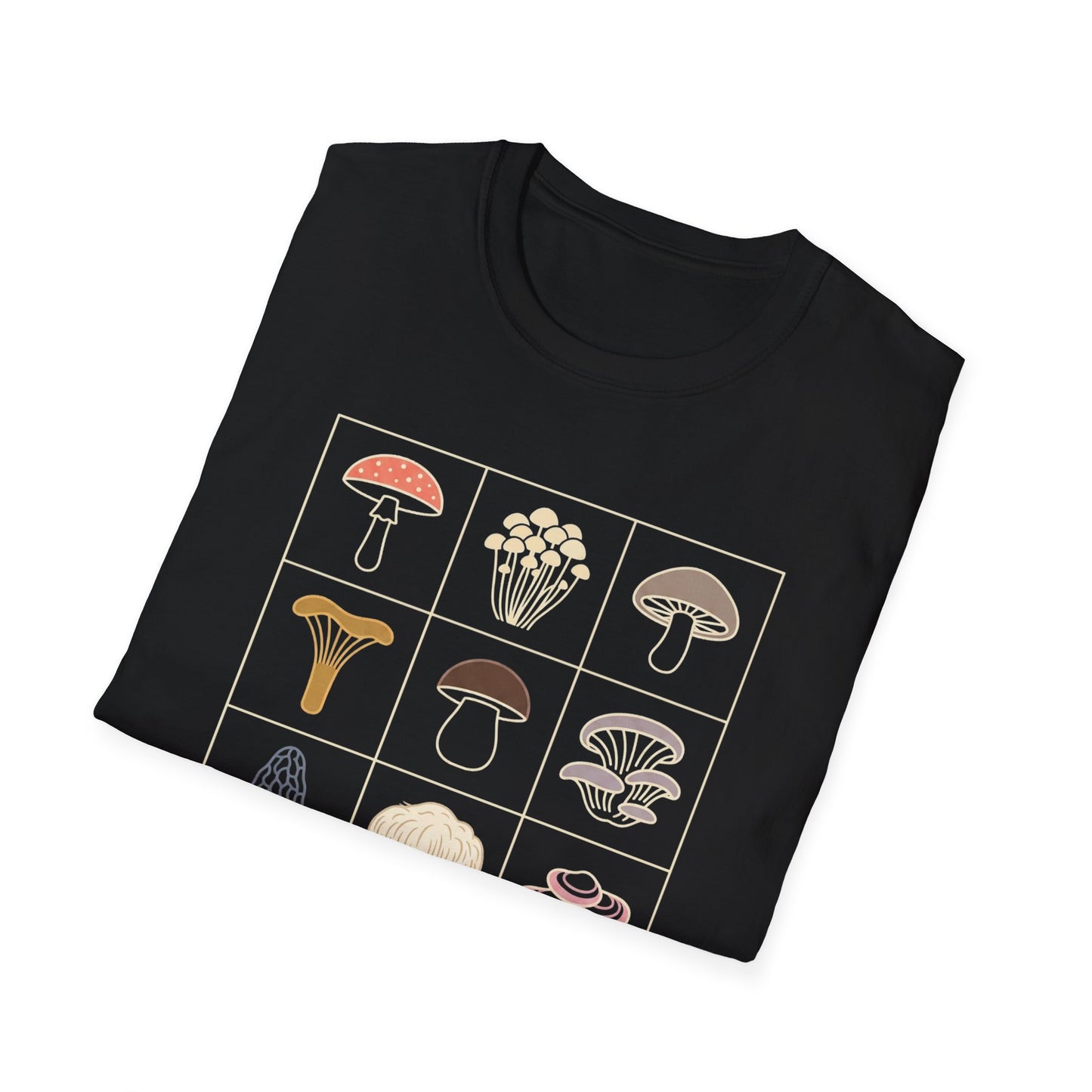 Mushroom Grid T‑Shirt — Vintage Botanical Fungi Illustration Tee