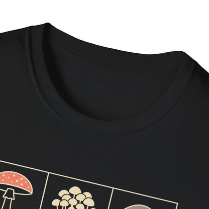 Mushroom Grid T‑Shirt — Vintage Botanical Fungi Illustration Tee