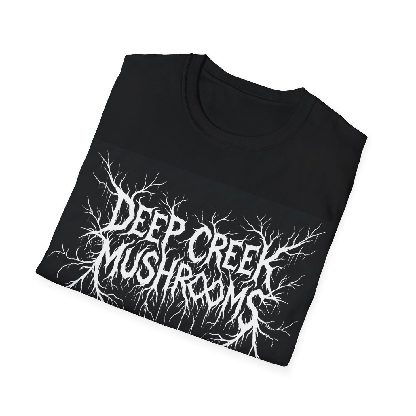 Deep Creek Mushrooms "Metal Band" Style Tee - Mycelial Web T-Shirt