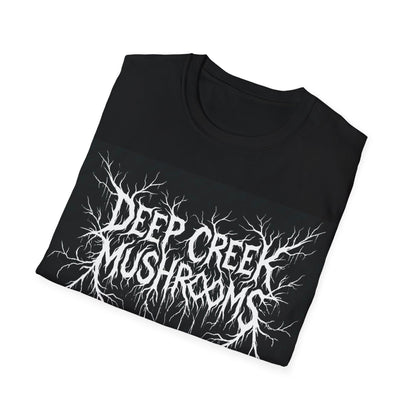 Deep Creek Mushrooms "Metal Band" Style Tee - Mycelial Web T-Shirt